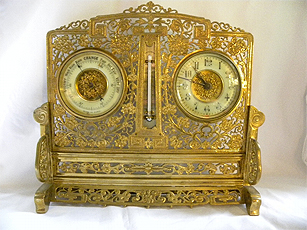 French Filigree Brass Weather Station & Clock