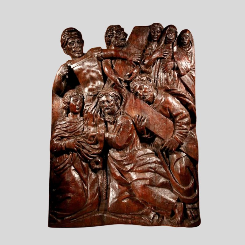 Impressive Relief Sculpture Of Christ Carrying The Cross On His Way To Calvary circa: 1560.
